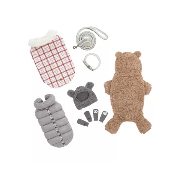 UGG Westwood Medium 2 Piece Dog Collar and Leash Set Grey Plaid Flannel Cotton - Picture 5 of 11